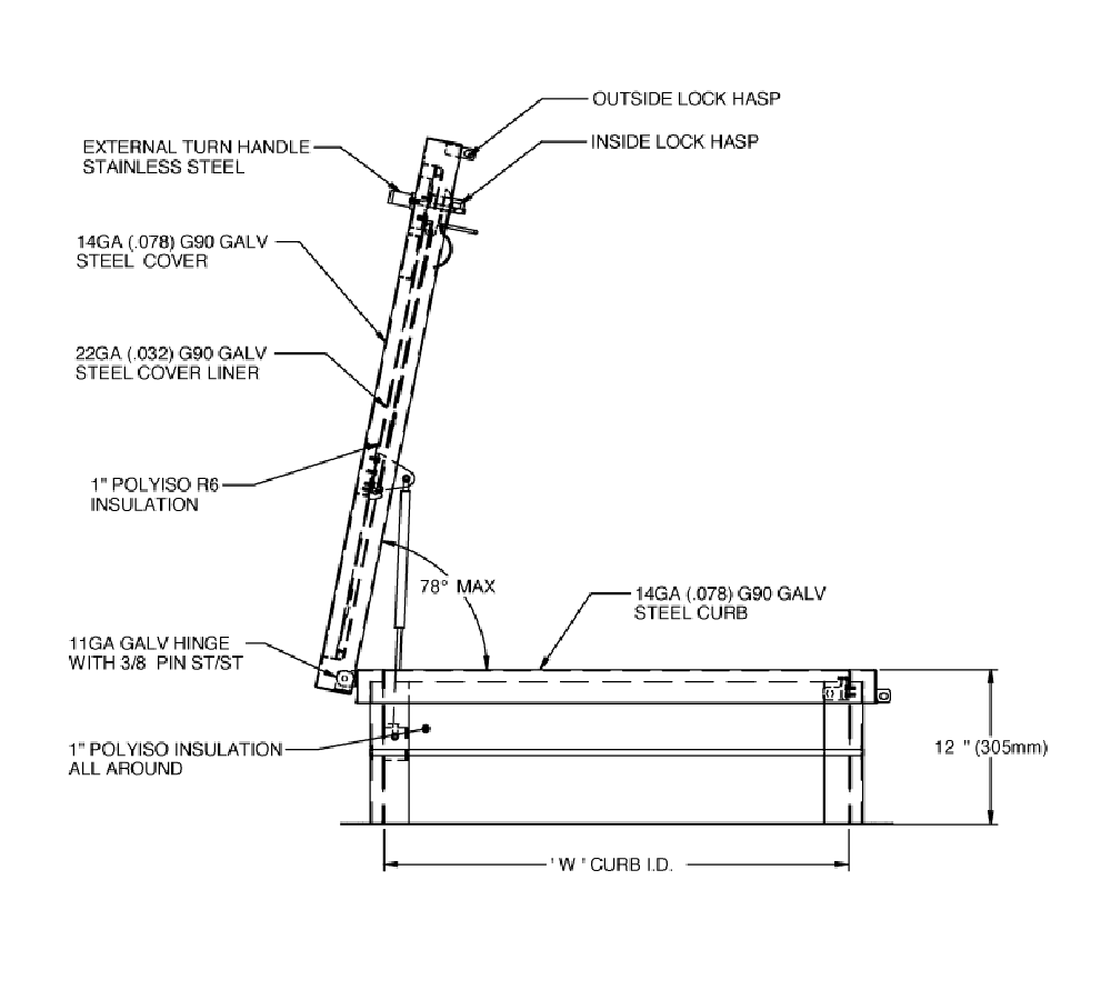 Acudor RHG-LA 24" x 24" Ladder Roof Hatch - Galvanized