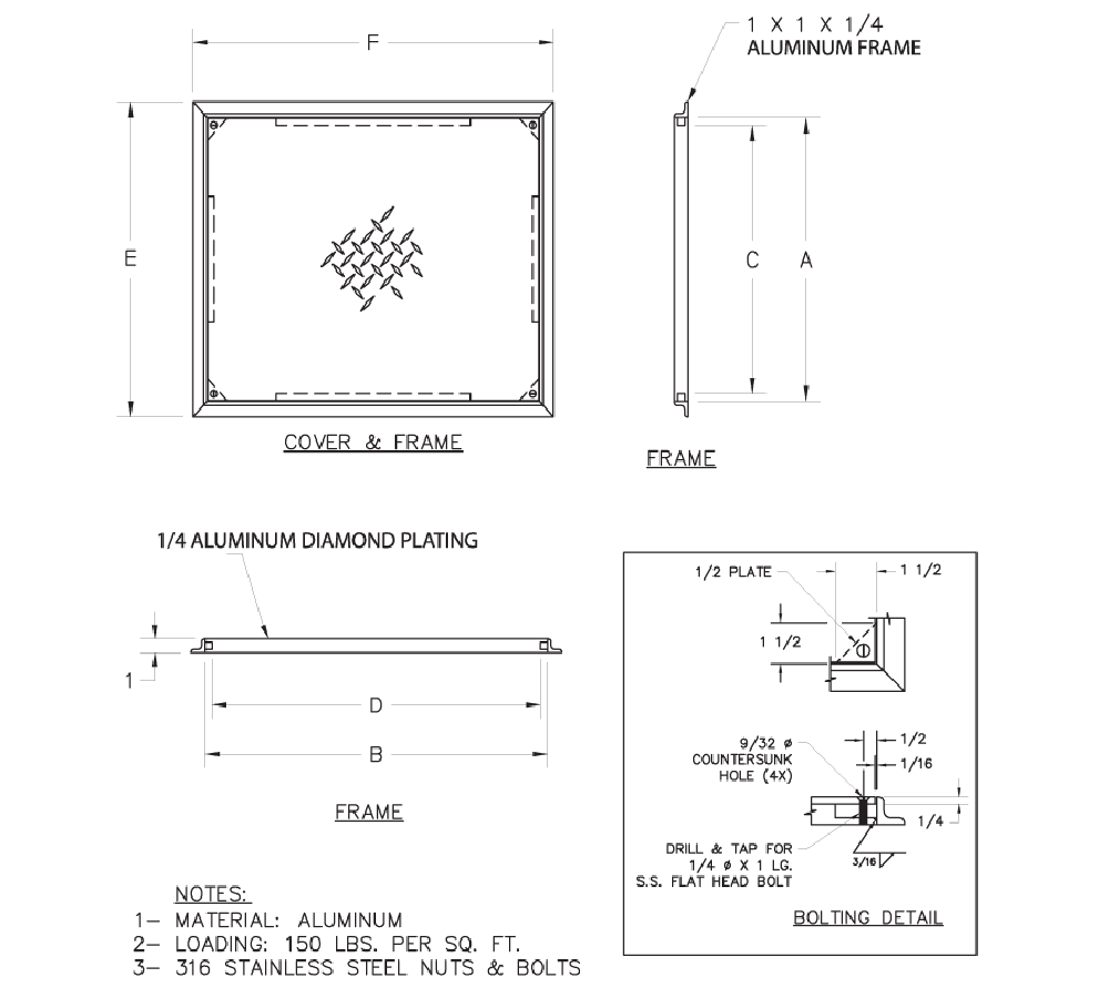 Acudor FD-8060 18" x 18" Floor Door - Removable Flush Diamond Plate