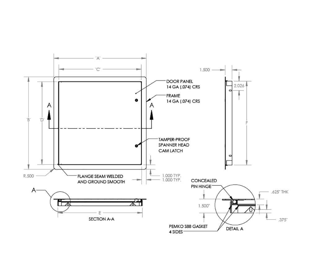 Acudor AL-9500 24" x 24" Anti Ligature Access Door - For Wall and Ceiling