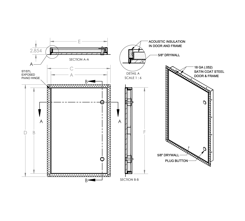 Acudor ACD-2064 24" x 24" Recessed Acoustical Access Door - For Drywall