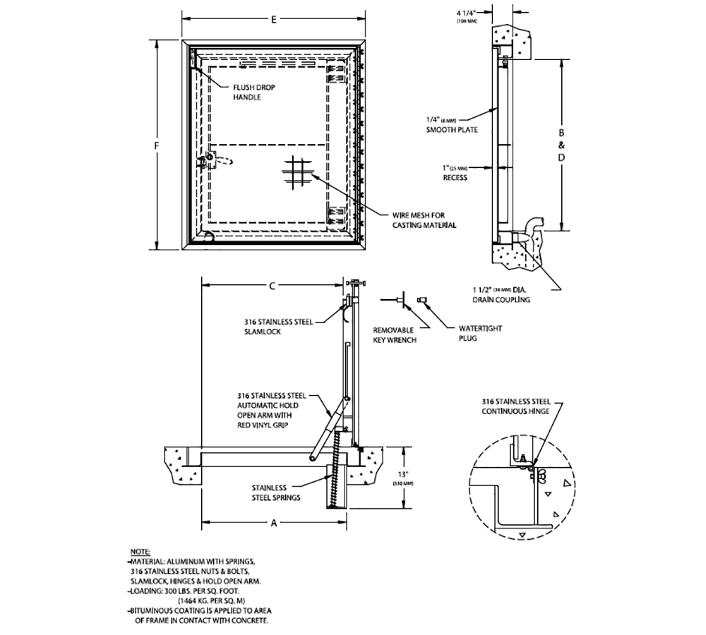 Acudor FT-8050 24" x 24" Recessed Floor Door - For Ceramic Tile/Concrete