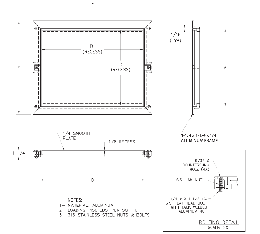 Acudor FT-8080-1 12" x 12 1" Non Hinged Recessed 1" Floor Door