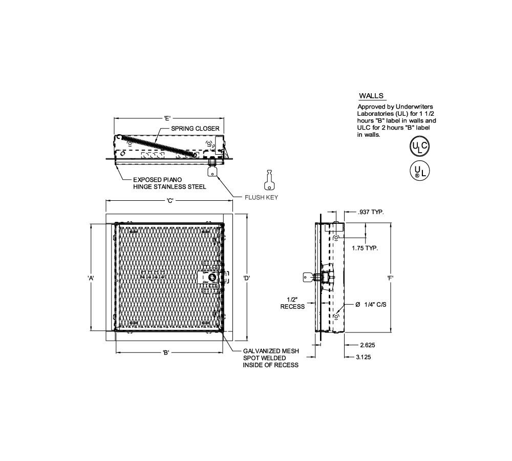 Acudor FB-5060-TD 18" x 18H" Fire-Rated Access Door