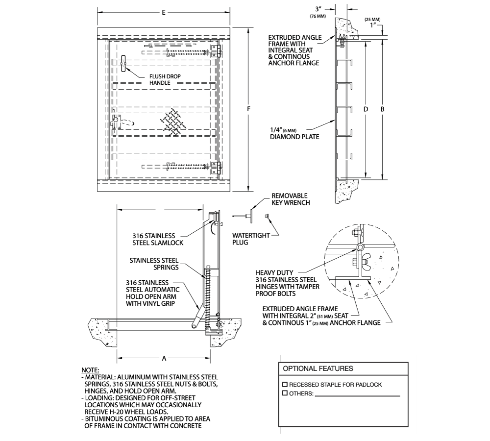 Acudor FA-H20 36" x 36" Floor Door - Aluminum Angle Frame