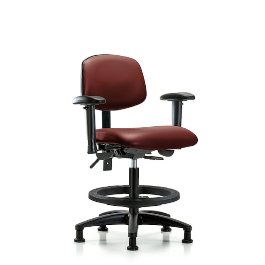 Blue Ridge Ergonomics VMBCH-RG-T1-A1-NF-RC-8582 Rutledge Vinyl Chair - Medium Bench Height with Seat Tilt, Adjustable Arms, & Casters in Imperial Blue Trailblazer™ Vinyl