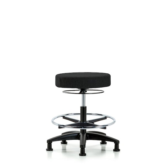 Blue Ridge Ergonomics FHBSO-CR-CF-RG-F42 Rutledge Fabric Stool without Back Chrome - High Bench Height with Chrome Foot Ring & Stationary Glides in Black Fabric