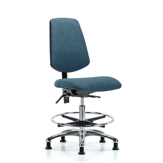 Blue Ridge Ergonomics FMBCH-MB-CR-T0-A0-CF-RG-F43 Rutledge Fabric Chair Chrome - Medium Bench Height with Medium Back, Chrome Foot Ring, & Stationary Glides in Blue Fabric