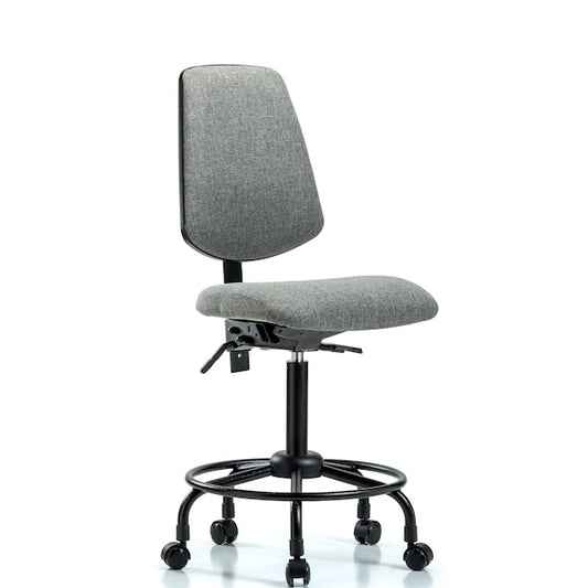Blue Ridge Ergonomics FMBCH-MB-RT-T0-A0-RC-F44 Rutledge Fabric Chair - Medium Bench Height with Round Tube Base, Medium Back, & Casters in Gray Fabric