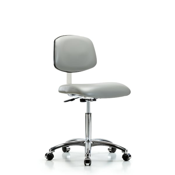 Blue Ridge Ergonomics CLR-VMBCH-CR-NF-CC-8567 Class 10 Clean Room Vinyl Chair Chrome - Medium Bench Height with Casters in Dove Trailblazer™ Vinyl