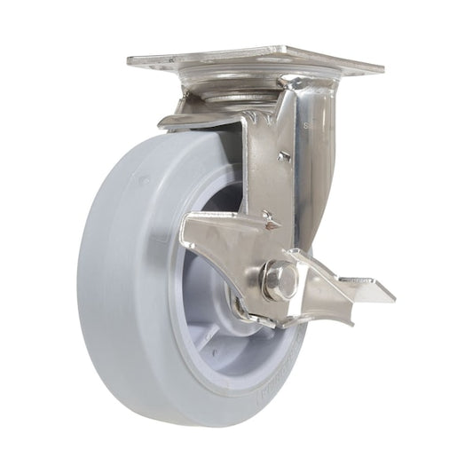 Vestil CST-E-SS-6X2TPR-SWB Thermoplastic Rubber Swivel With Brake Caster 6 In. Diameter x 2 In. Width 600 lb Gray