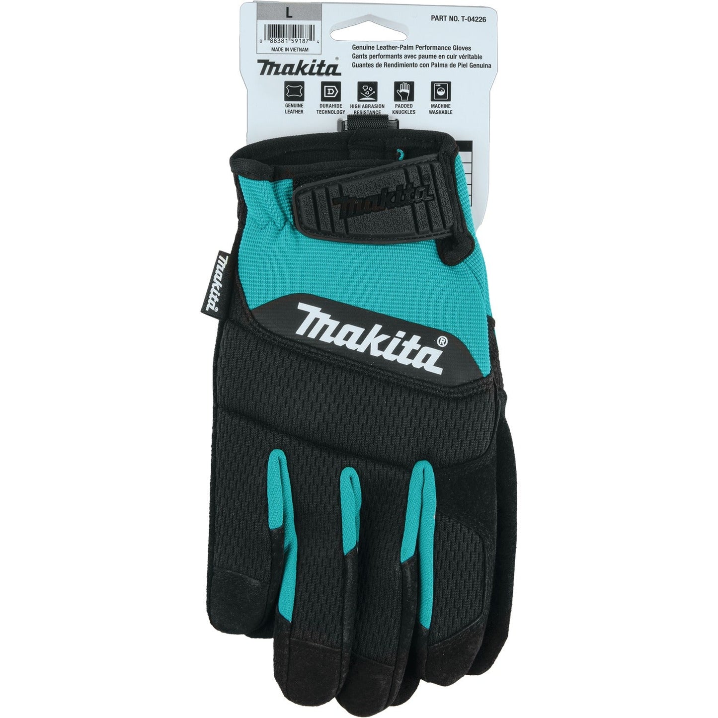 Makita T-04226 100% Genuine Leather‘Palm Performance Gloves (Large)