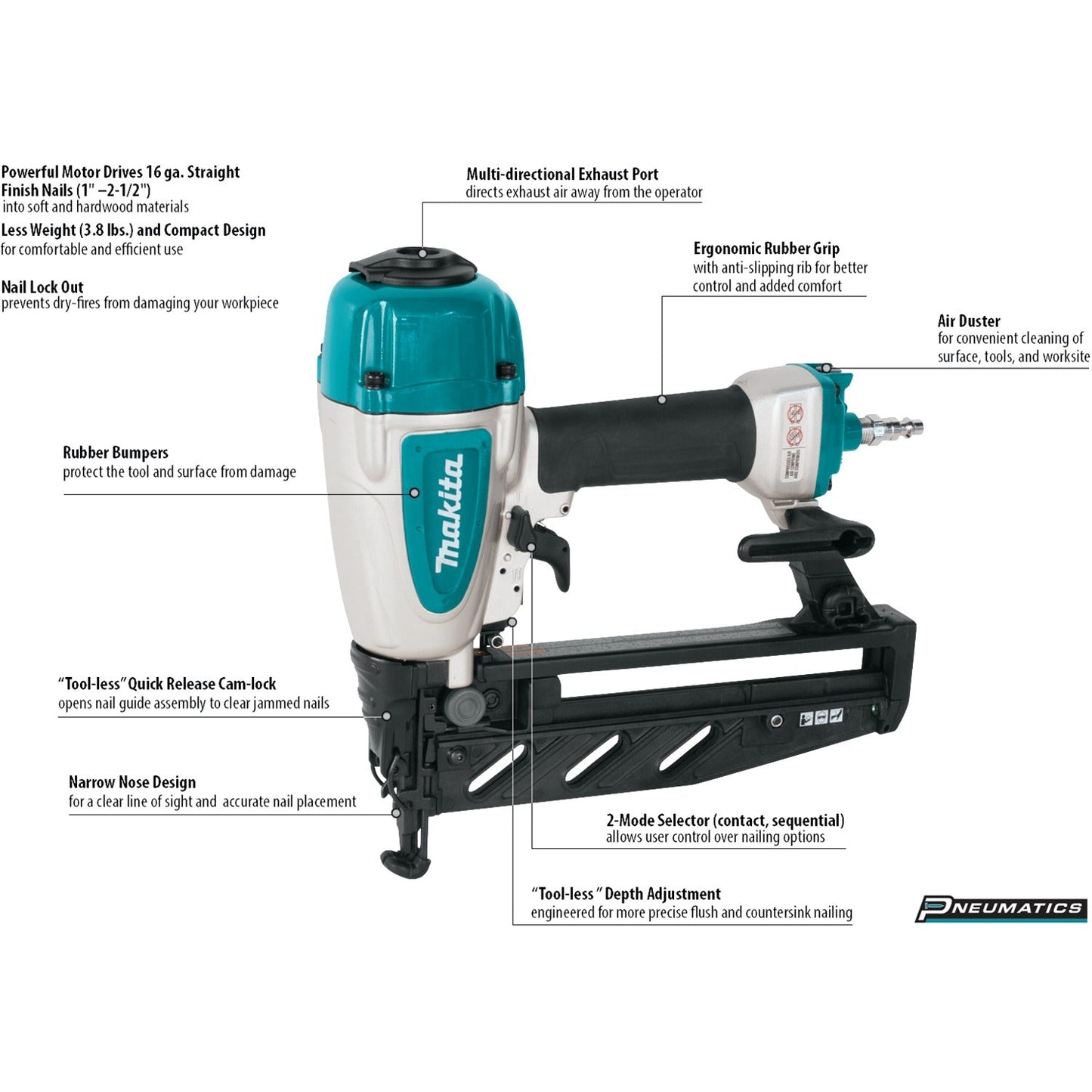 Makita AF601 16 Gauge, 2‘1/2" Straight Finish Nailer