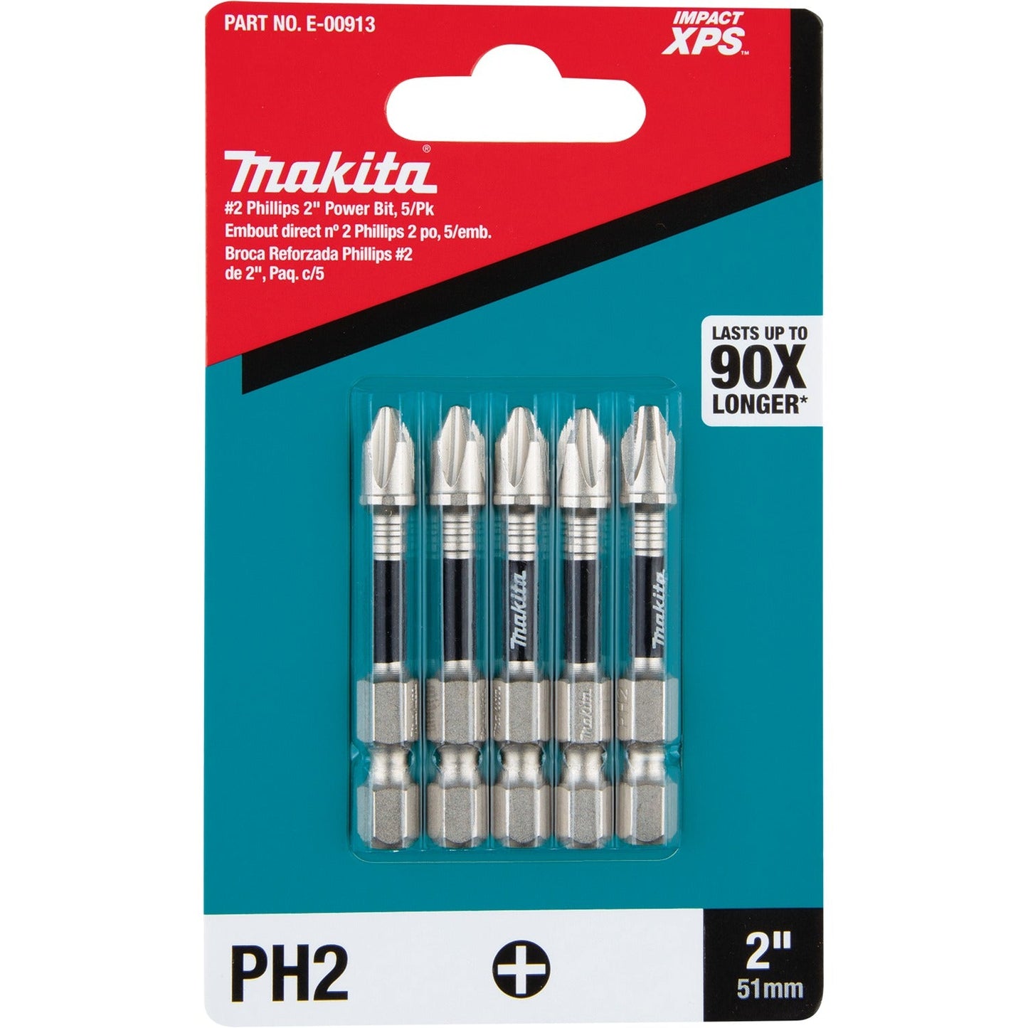 Makita E-00913 Impact XPS® #2 Phillips 2" Power Bit, 5/pk