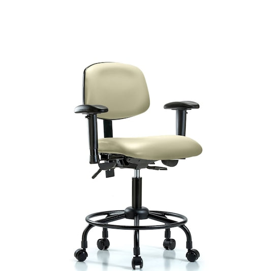 Blue Ridge Ergonomics VDHCH-RT-T0-A1-RC-8501 Rutledge Vinyl Chair - Desk Height with Round Tube Base, Adjustable Arms, & Casters in Adobe White Trailblazer™ Vinyl