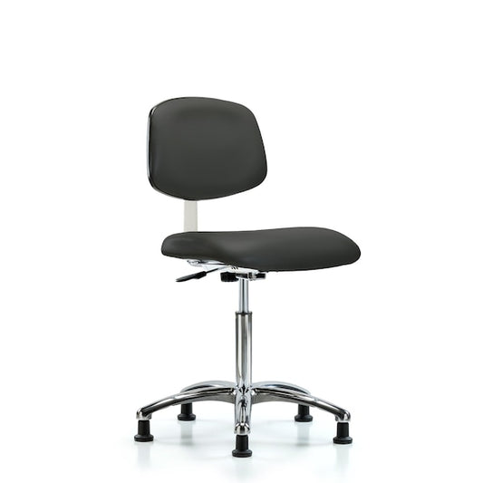 Blue Ridge Ergonomics CLR-VMBCH-CR-NF-RG-8605 Class 10 Clean Room Vinyl Chair Chrome - Medium Bench Height with Stationary Glides in Charcoal Trailblazer™ Vinyl