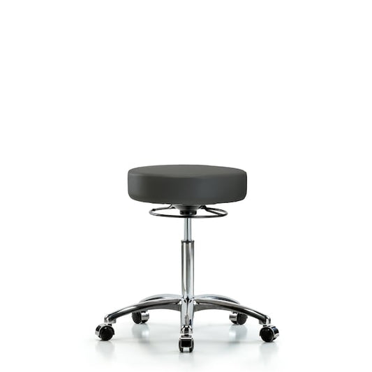 Blue Ridge Ergonomics VMBSO-CR-NF-CC-8605 Rutledge Vinyl Stool without Back Chrome - Medium Bench Height with Casters in Charcoal Trailblazer™ Vinyl