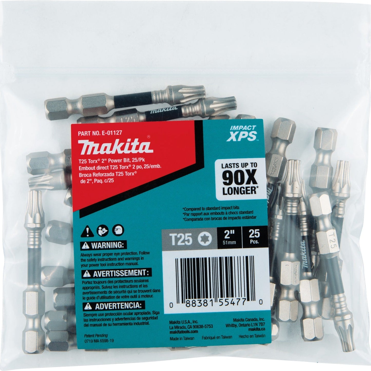 Makita E-01127 Impact XPS® T25 Torx 2" Power Bit, 25/pk, Bulk