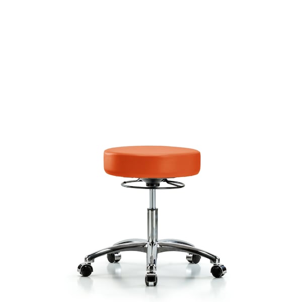 Blue Ridge Ergonomics VHBST-RG-T0-CF-RC-8613 Rutledge Vinyl Stool with Back - High Bench Height with Chrome Foot Ring & Casters in Orange Kist Trailblazer™ Vinyl