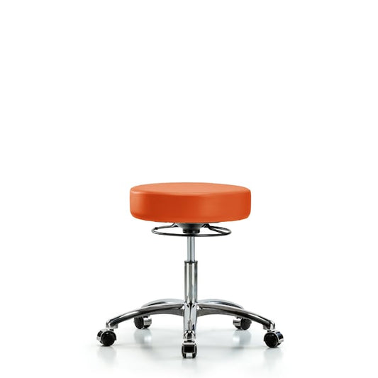 Blue Ridge Ergonomics VHBST-RG-T0-CF-RC-8613 Rutledge Vinyl Stool with Back - High Bench Height with Chrome Foot Ring & Casters in Orange Kist Trailblazer™ Vinyl