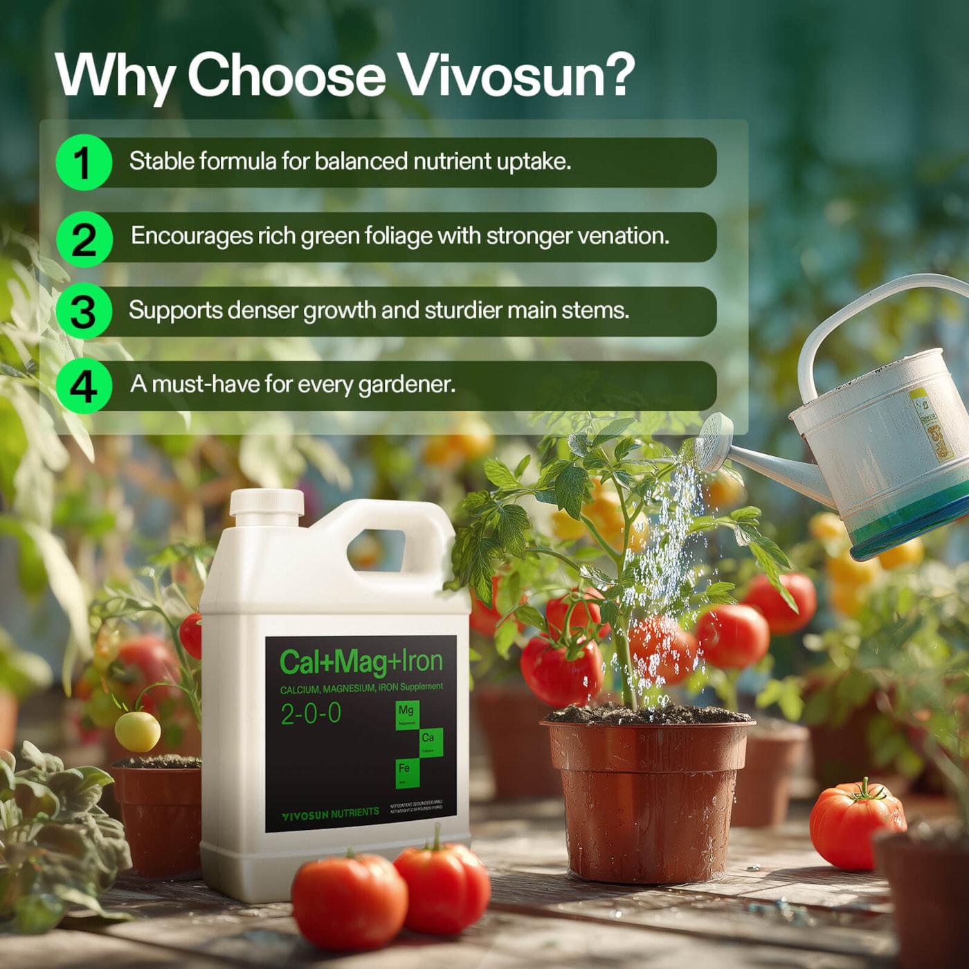Vivosun Cal+Mag+Iron (2-0-0), Calcium, Magnesium & Iron Supplement, Liquid Nutrient Fertilizer for All Plants, 1 Quart