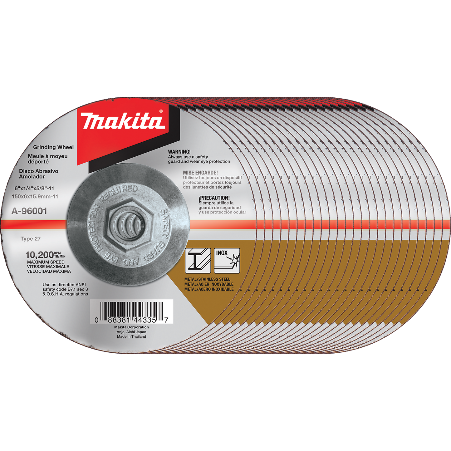 Makita A-96001-25 6" x 1/4" x 5/8‘11" Hubbed INOX Grinding Wheel, 36 Grit, 25/pk