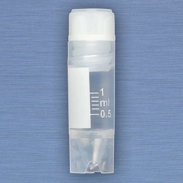Globe Scientific 3001-50 CryoCLEAR vials 1.0mL STERILE Internal Threads Attached Screwcap with Co-Molded Thermoplastic Elastomer (TPE) Sealing Layer Conical Bottom Self-Standing Printed Graduations Writing Space and Barcode 50/Bag