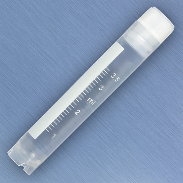 Globe Scientific 3005-50 CryoCLEAR vials 4.0mL STERILE Internal Threads Attached Screwcap with Co-Molded Thermoplastic Elastomer (TPE) Sealing Layer Round Bottom Self-Standing Printed Graduations Writing Space and Barcode 50/Bag