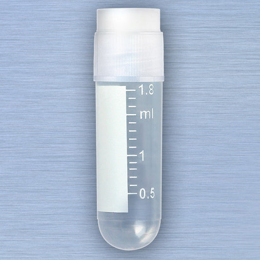 Globe Scientific 3011-50 CryoCLEAR vials 2.0mL STERILE External Threads Attached Screwcap with Co-Molded Thermoplastic Elastomer (TPE) Sealing Layer Round Bottom Printed Graduations Writing Space and Barcode 50/Bag