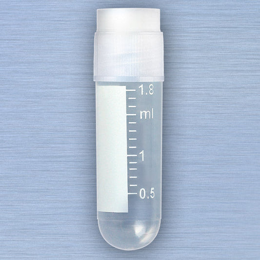 Globe Scientific 3011 CryoCLEAR vials 2.0mL STERILE External Threads Attached Screwcap with Co-Molded Thermoplastic Elastomer (TPE) Sealing Layer Round Bottom Printed Graduations Writing Space and Barcode 50/Bag 10 Bags/Case