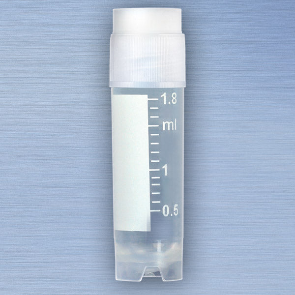 Globe Scientific 3012-50 CryoCLEAR vials 2.0mL STERILE External Threads Attached Screwcap with Co-Molded Thermoplastic Elastomer (TPE) Sealing Layer Round Bottom Self-Standing Printed Graduations Writing Space and Barcode 50/Bag
