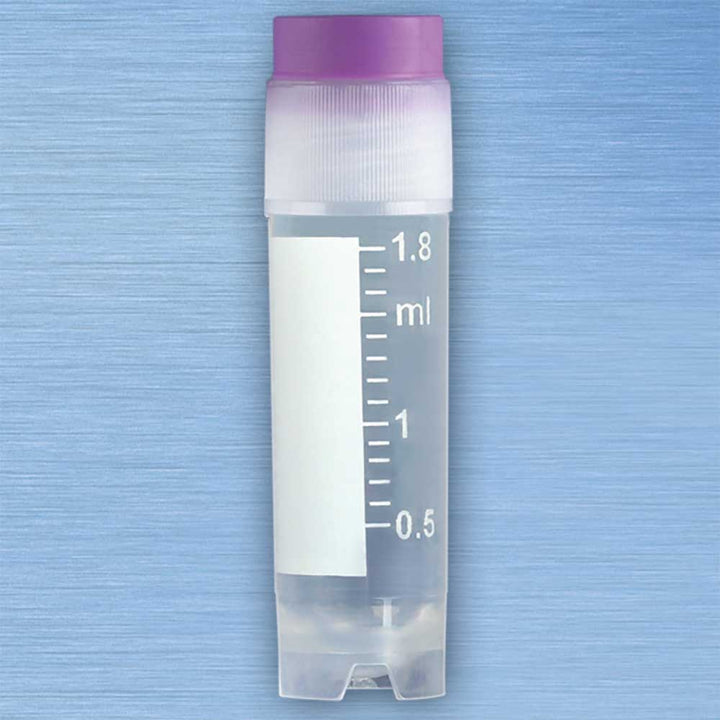 Globe Scientific 3012R CryoCLEAR vials 2.0mL STERILE External Threads Assembled RED Screwcap with Co-Molded Thermoplastic Elastomer (TPE) Sealing Layer Round Bottom Self-Standing Printed Graduations Writing Space and Barcode 50/Bag 10 Bags/Case