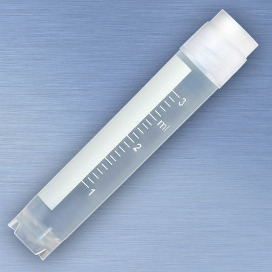 Globe Scientific 3013-50 CryoCLEAR vials 3.0mL STERILE External Threads Attached Screwcap with Co-Molded Thermoplastic Elastomer (TPE) Sealing Layer Round Bottom Self-Standing Printed Graduations Writing Space and Barcode 50/Bag