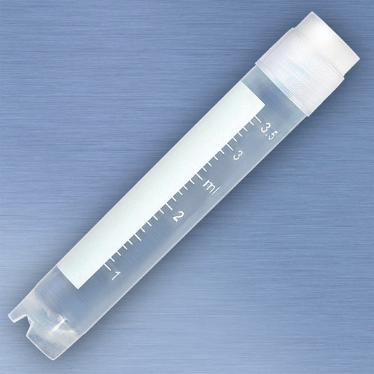 Globe Scientific 3014-50 CryoCLEAR vials 4.0mL STERILE External Threads Attached Screwcap with Co-Molded Thermoplastic Elastomer (TPE) Sealing Layer Round Bottom Self-Standing Printed Graduations Writing Space and Barcode 50/Bag