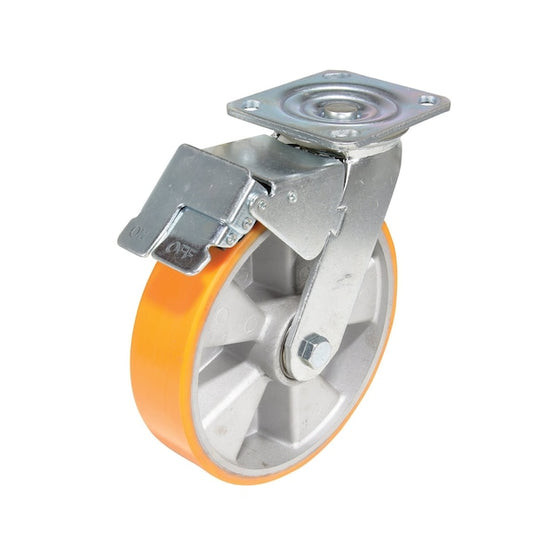 Vestil CST-VE-8X2PUA-SWTB Polyurethane Swivel With Total Brake Caster 8 In. x 2 In. 1543 lb Orange/Silver