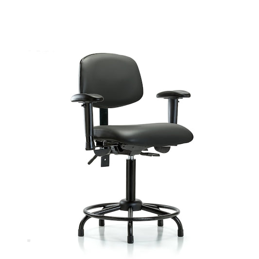 Blue Ridge Ergonomics VMBCH-RT-T1-A1-RG-8823 Rutledge Vinyl Chair - Medium Bench Height with Round Tube Base, Seat Tilt, Adjustable Arms, & Stationary Glides in Carbon Supernova™ Vinyl