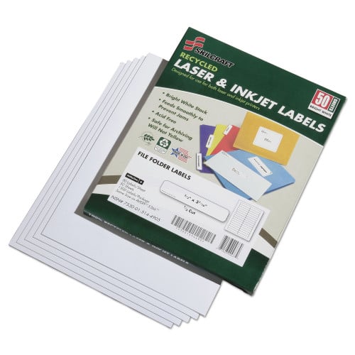 AbilityOne 7530015144905 SKILCRAFT 1/3 Tab Laser Label - 0.67" Width x 3.44" Length - 30 / Sheet - Rectangle - Laser, Inkjet - White - 1500 / Box