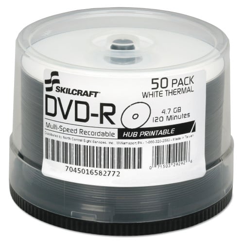 AbilityOne 7045016582771 SKILCRAFT WHITE INKJET PRINTABLE DVD-R 4.7 GB 16X 120 MINUTES 50/PG