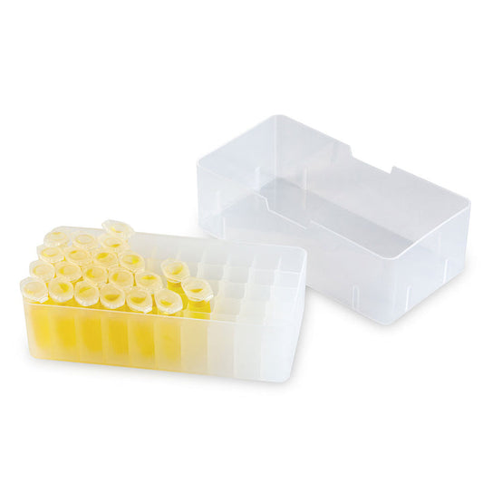Globe Scientific 3056 Freezer Box for 1.5mL and 2.0mL Microcentrifuge Tubes 50-place (5 x 10 format) with Lid Clear