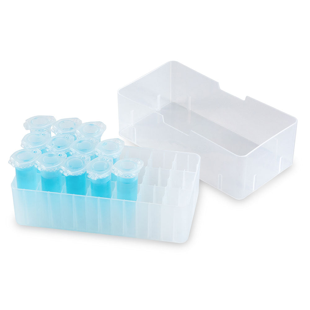 Globe Scientific 3057 Freezer Box for 5.0mL Microcentrifuge Tubes 21-place (7 x 3 format) with Lid Clear