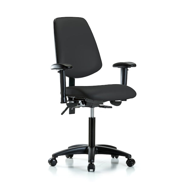 Blue Ridge Ergonomics VMBCH-MB-RG-T1-A1-NF-RC-8501 Rutledge Vinyl Chair - Medium Bench Height with Medium Back, Seat Tilt, Adjustable Arms, & Casters in Adobe White Trailblazer™ Vinyl