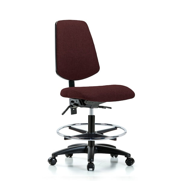 Blue Ridge Ergonomics FMBCH-MB-RG-T0-A0-CF-RC-F41 Rutledge Fabric Chair - Medium Bench Height with Medium Back, Chrome Foot Ring, & Casters in Burgundy Fabric
