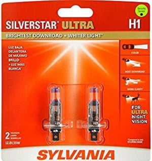 Sylvania H1 Silverstar Ultra Halogen Headlight Bulb, 2 Pack