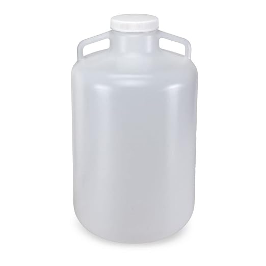 Globe Scientific 7210020 Carboy Round with Handles Wide Mouth PP White PP Screwcap 20 Liter Molded Graduations Autoclavable