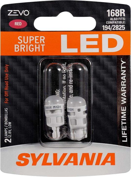 Sylvania Automotive 31916 Sylvania 168R Red Zevo Led Mini, 2 Pack