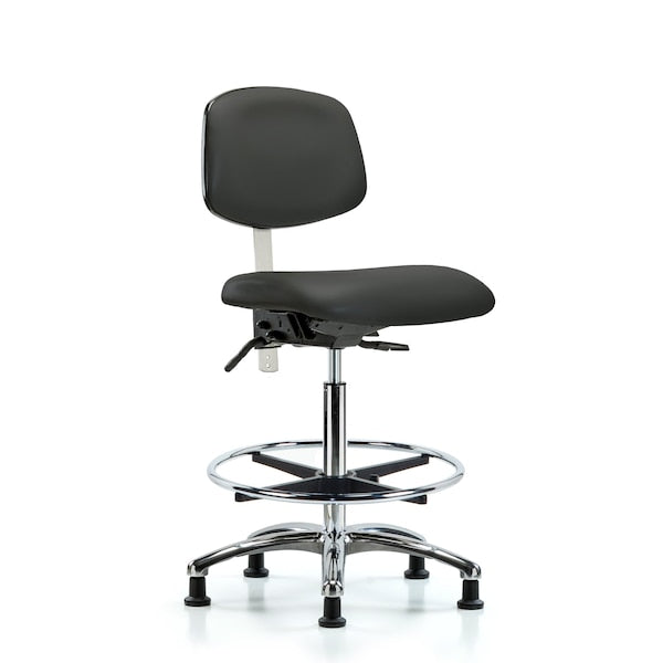 Blue Ridge Ergonomics NCR-VHBCH-CR-T1-A0-CF-RG-8605 Class 100 Vinyl Clean Room Chair - High Bench Height with Seat Tilt, Chrome Foot Ring, & Stationary Glides in Charcoal Trailblazer™ Vinyl