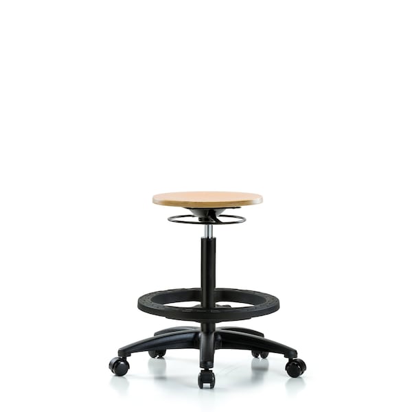 Blue Ridge Ergonomics WHBSO-RG-BF-RC Wood Stool - High Bench Height with Black Foot Ring & Casters