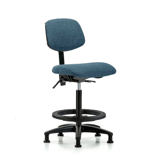 Blue Ridge Ergonomics FHBCH-RG-T1-A0-BF-RG-F43 Rutledge Fabric Chair - High Bench Height with Seat Tilt, Black Foot Ring, & Stationary Glides in Blue Fabric