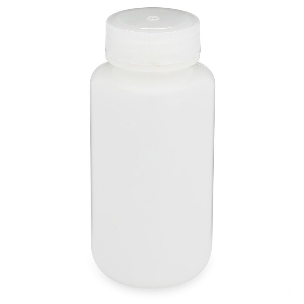 Globe Scientific 7010250 Bottle Wide Mouth HDPE Bottle Attached PP Screw Cap 250mL 12/Pack