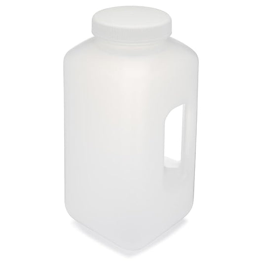 Globe Scientific 7164000 Bottle Large Wide Mouth with Handle Square PP Bottle 100mm PP Screw Cap 4 Litres (1.0 Gallons)