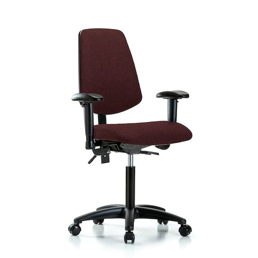 Blue Ridge Ergonomics FMBCH-MB-RG-T0-A1-NF-RC-F41 Rutledge Fabric Chair - Medium Bench Height with Medium Back, Adjustable Arms, & Casters in Burgundy Fabric